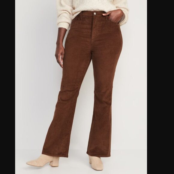 Old Navy Corduroy Flare Pants Womens 16 Brown High Rise Secret Smooth Cords U07X - Picture 1 of 9